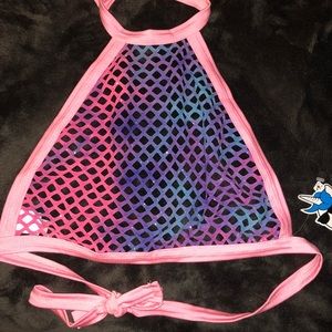 Iheartraves fishnet halter crop top